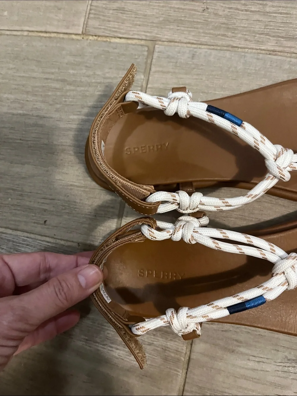 Sperry Island  T Bar Knot Sandals with Tan Footbed